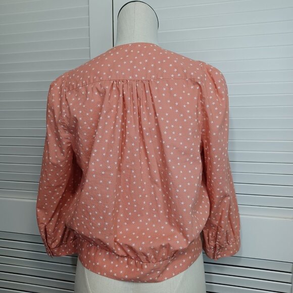 Madewell Wrap Top Star Scatter Coral Wrap Front Cotton Blouse Womens Medium - Picture 9 of 13